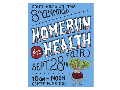 Home Run for Health Fair Flyer baseball event flyer flyer hand drawn hand lettering handlettering illustration layout typography