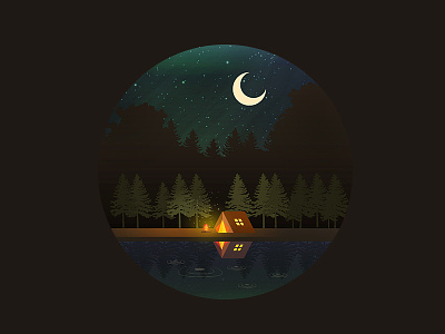 Bonfire Night bonfire campfire camping forest holidays illustration light moon night reflection shadow tent
