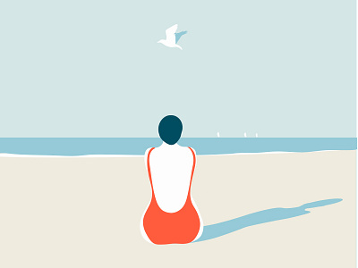 Breach View beach beach view bird illustration jcimagination minimal minimalistic popart poster vector art women