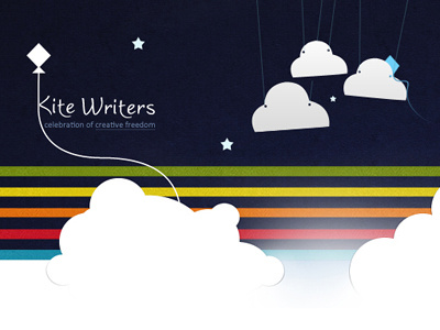 KiteWriters artist blog clouds creative dream dreams header homepage kite stars website design wordpress