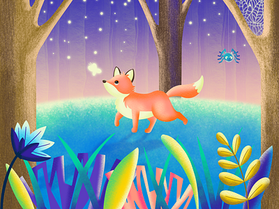 Cute Fox In The Forest 🦊 animal art animal illustration cute fox design drawing forest fox fox illustration illustration landscape nature procreate procreate art procreate tutorial