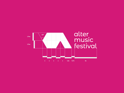 Alter Music Festival - Logo construction grid a letter brand brand identity branding concert construction design festival grid logo logo design minimal music pink signet