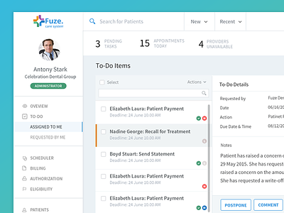 Dashboard UI for Health Care Enterprise App app dashboard enterprise flat inbox layout todo ui white