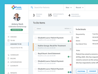 Dashboard UI for Health Care Enterprise App