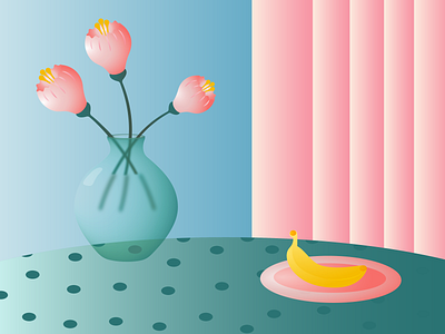 Dinner editorial illustration flower food gradient illustration minimal stilllife vase vector vectorart