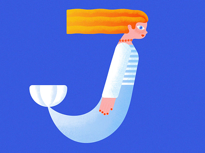J for Joie de vivre 36 days of type abc alphabet editorial illustration girl illustration illustrator mermaid minimal sound design