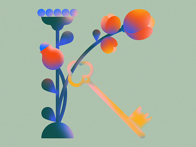 K for Key from magic garden 36 days of type abc alphabet animation editorial illustration flower illustration key meditation minimal relax sound design typography