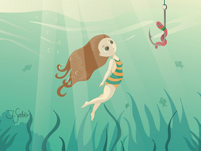 Will you be my friend? art for kids bubbles character design characterdesign children art children book illustration childrens book childrens book illustration childrens illustration fish fishing flat design flat illustration girl illustration girl swimming mermaid underwater vector illustration worm