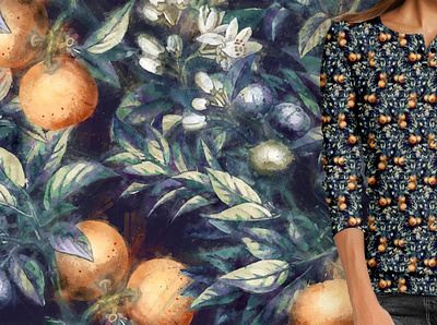 Watercolor orange fruit pattern harvest