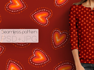 Red watercolor heart seamless patter retro