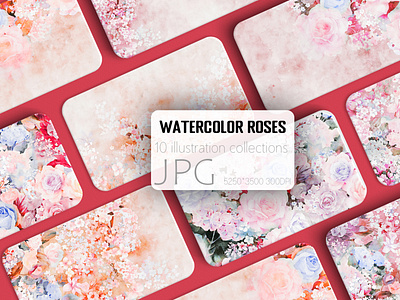 Watercolor rose flower bouquet and background