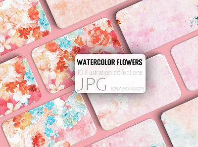 Hand painted watercolor rose flower bouquet and background illustration