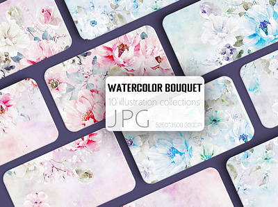 Watercolor bouquet and background illustration decor
