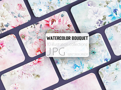 Watercolor bouquet and background illustration