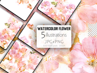 Pink watercolor flower bouquet illustration