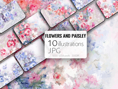 Beautiful oil painting flower and paisley illustration