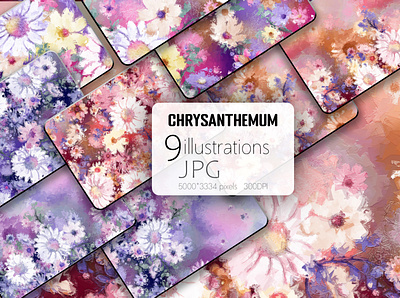 Oil painting chrysanthemum flower illustration chrysanthemums