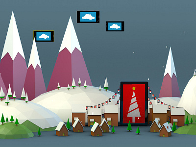 Low Poly Winter left bridge c4d christmas cinema 4d holiday low poly mountains winter