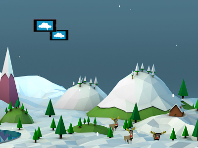 Low Poly Winter right bridge c4d christmas cinema 4d holiday low poly mountains winter