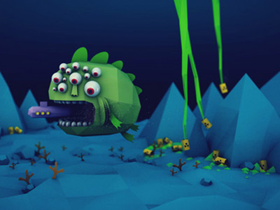 Giant Mutant Fish 3d character low poly monster