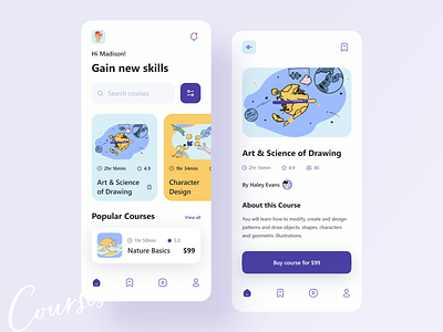 Illustration Course App 2021 adobe xd app app design application clean concept course app design flat illustration illustration illustration art learning app mobile mobile app design mobile ui modern ui ui design uiux