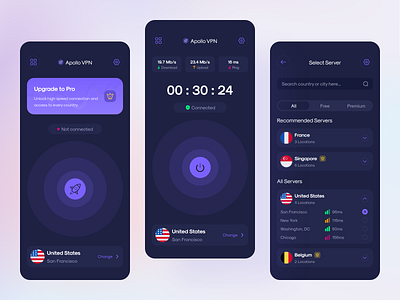 Apollo VPN - VPN Mobile App UI Design 🌐