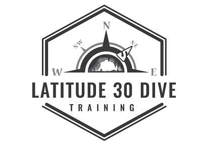 Latitude 30 Dive Training Logo arrow basic black black white brand cave compass diving east logo design minimalist nautica north school simplistic teal west