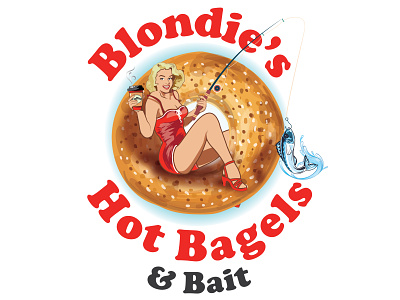 Blondie's Bagels & Bait bait blonde branding coffee coffee shop coffeeshop fishing food truck foodtruck hotfood logo makeup pinup retro smallbusiness vintage