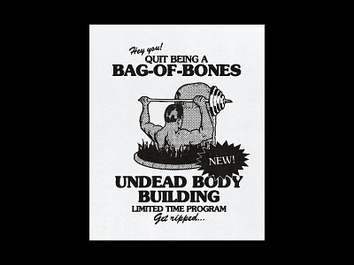 BAG-OF-BONES advertisement apparel bodybuilding design illustration monotone poster design satire typography vintage vintage design