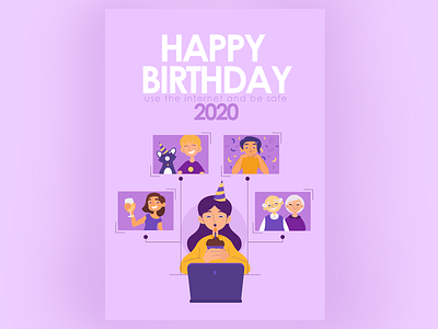 Happy Birthday during self-isolation art card communication happy birthday illustration art internet lockdown poster self isolation vector