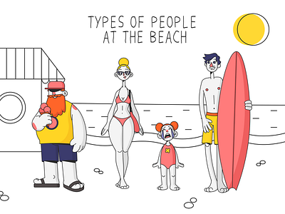 Types of people at the beach character design