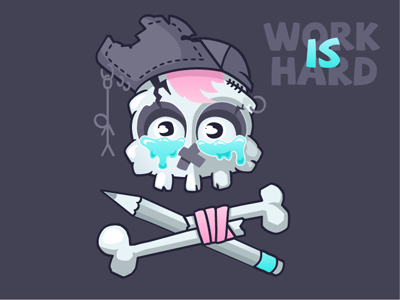 Work Is Hard bones character cry fun pensil skull vector