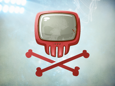 Skull TV bones fun grunge horror red skull tv vector