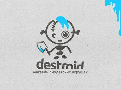Destroid axe blue character fun logo toys vector