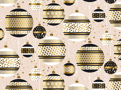 Gold Christmas bauble ornament vector pattern background baubles christmas christmas balls christmas card design fabric fashion glass holiday illustration luxury metal mid century midcentury motif print seamless wallpaper winter