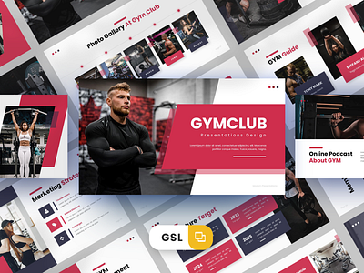 Gymclub Google Slides Template abstract advertising background banner body brochure concept corporate creative design exercise fitness