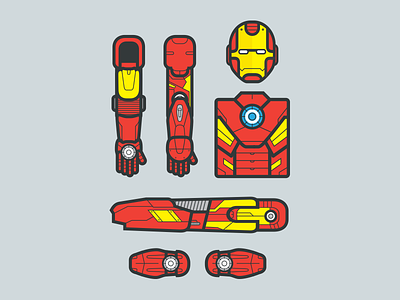 Superhero's Essentials : Iron man armor character essentials flat gear hero illustrator iron man line superhero