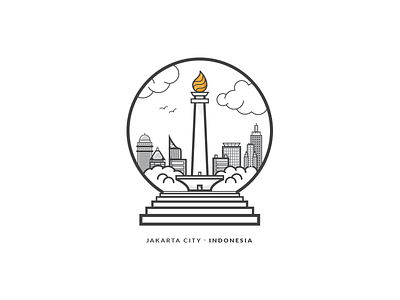 Jakarta City - Indonesia Badge badge building city icon illustration indonesia jakarta line monas stroke vector