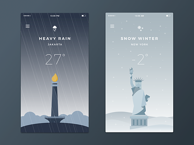 Weather App app blue illustration ios jakarta mobile new york rain snow ui weather white