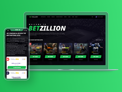 Betzillion UX/UI Design, Affiliate Marketing Website football