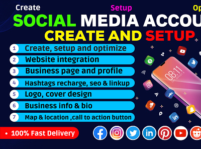 perfect create, setup and optimize all social media accounts accountcreate banner banner design branding cover photo cover photo design design graphic design illustration logo social socialmedia socialmediaaccount