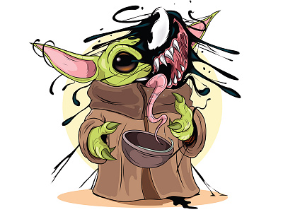 Baby Yoda meets Venom adobe adobeillustrator baby yoda cartoon comics digitalart illustration illustrator vector venom