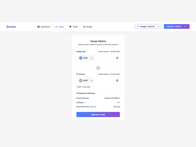 Swap token dashboard ui design uiux web