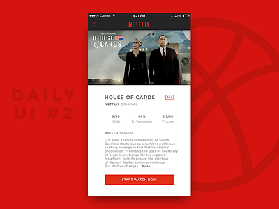 Netflix mobile movie info — DailyUI #2 app houseofcards mobile netflix ui