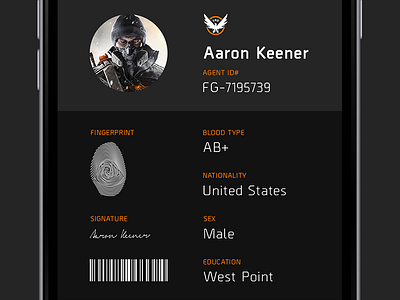 Agent ID card — DailyUI #5 agent card id interface mobile shd the division ui