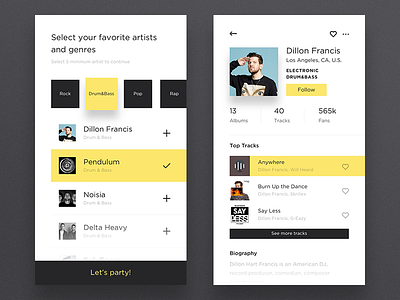 Music iOS App artist design interface ios mobile music profile ui ux