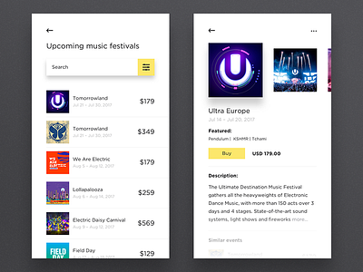 Music App, Events design events festival interface ios mobile music profile ticket ui ux