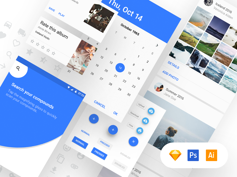 Material Design Ui Kit Free By Adam Zielonko For Uxpin On