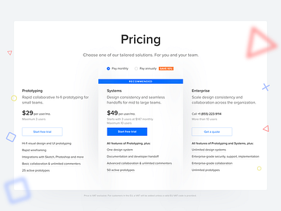 UXPin Pricing Page clean data minimal price pricing shapes table ui ux uxpin web webdesign