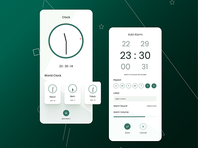 Clock App alarm app clock clock app flat design mobile ui uidesign uiux